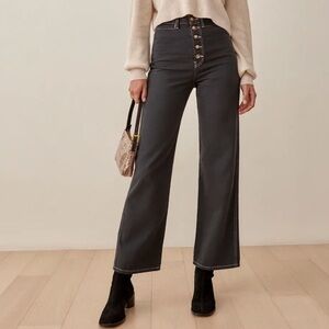 High-Waisted Black Button-Up Pants